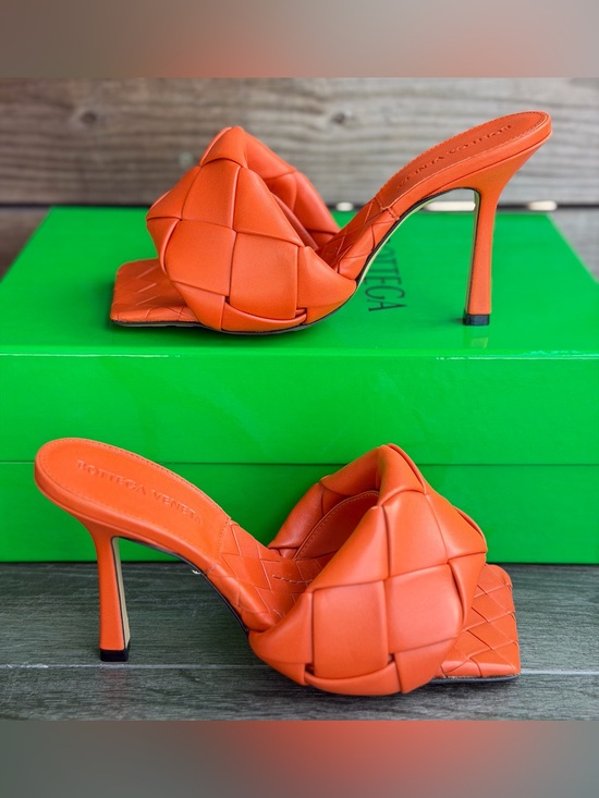 Bottega Veneta Shoes - Bottega Veneta Orange Padded Intrecciato High Heel Mule size 35